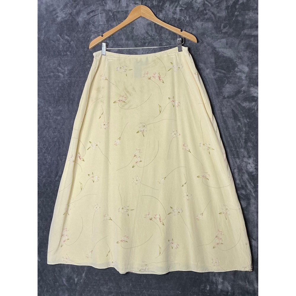 Lauren Ralph Lauren Silk Floral Maxi Skirt Cream Yellow Size 14 Cottagecore